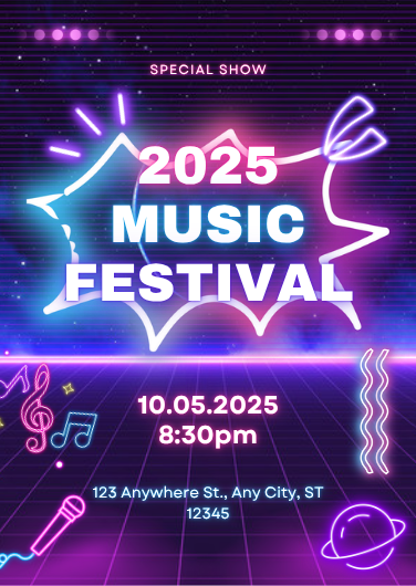 Bold Neon Pink and Blue Music Festival Invitation