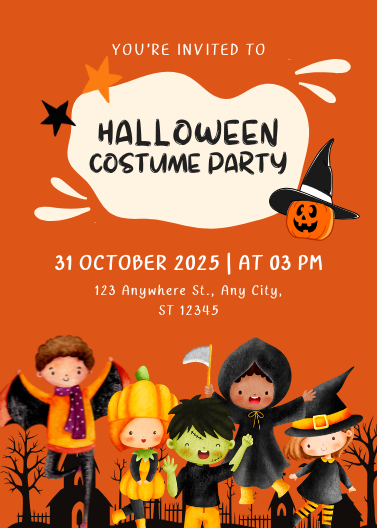 Orange and Cream Halloween Costume Party Invitation