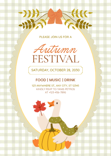 Orange and Green Illustrated Autumn Festival Invitation