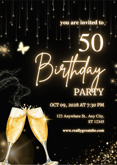 Elegant Black and Gold 50th Birthday Invitation Template
