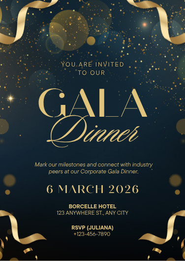Elegant Blue and Gold Corporate Gala Dinner Invitation