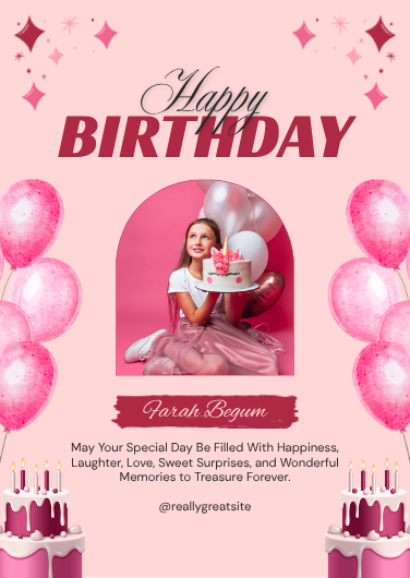 Pink & Magenta Playful Photo Birthday Invitation Template