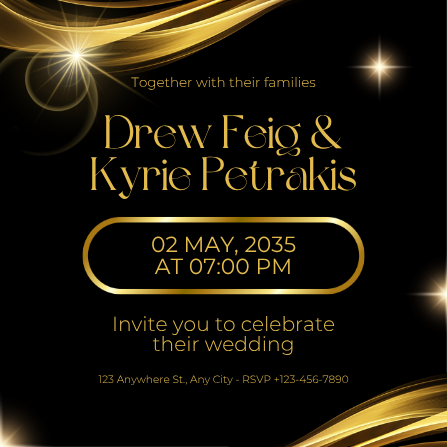Elegant Black and Gold Glamour Wedding Invitation Design
