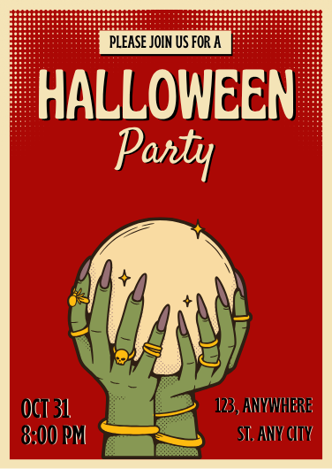 Vintage Witch Hands Halloween Party Invitation