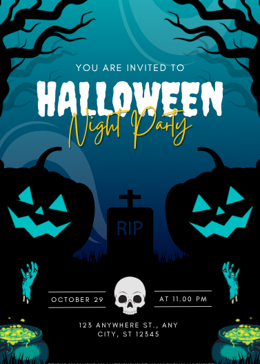 Blue Illustrative Halloween Party Invitation Template