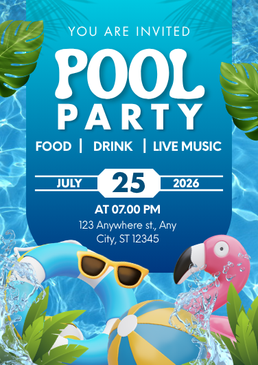 Modern Blue and White Pool Party Invitation Template