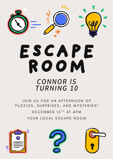 Playful Kids Escape Room Birthday Invitation