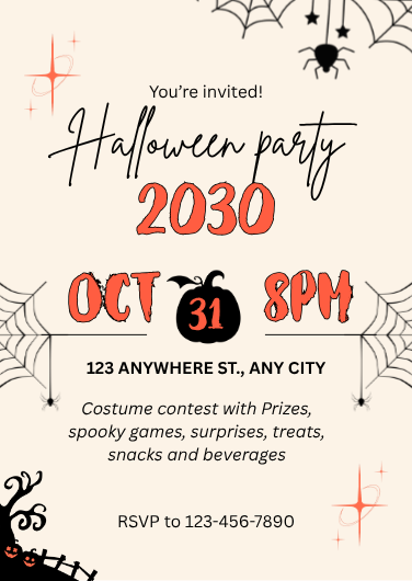 Beige and Black Playful Halloween Party Invitation
