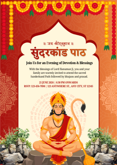 Red and Yellow Traditional Hanuman Devotional Invitation