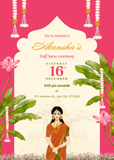 Traditional Indian Half Saree Ceremony Invitation