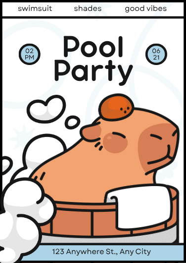 Cute Capybara Summer Pool Party Invitation Template