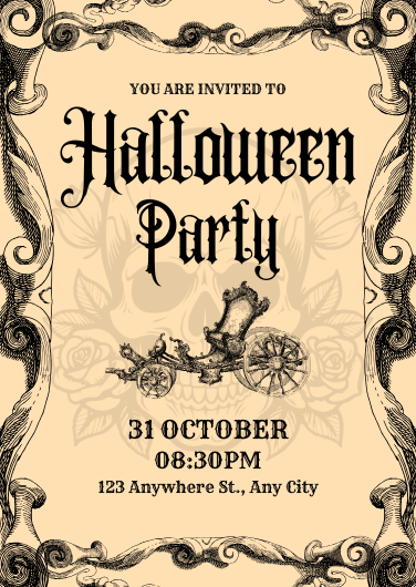 Black and Beige Vintage Halloween Party Invitation