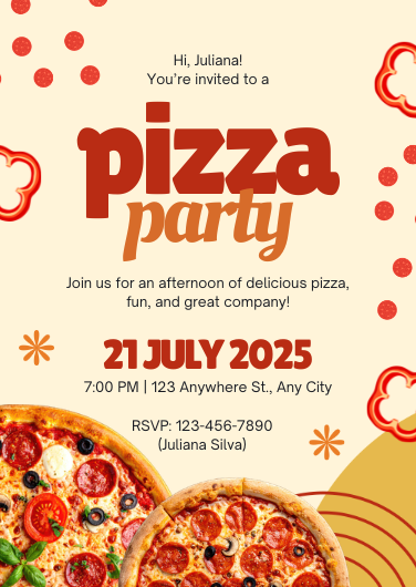Beige & Red Vibrant Pizza Party Invitation Template