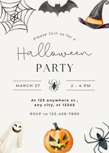 Watercolor Halloween Party Invitation Template