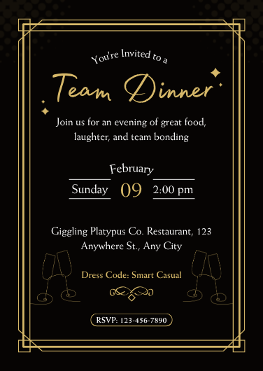 Elegant Black and Gold Art Deco Team Dinner Invitation