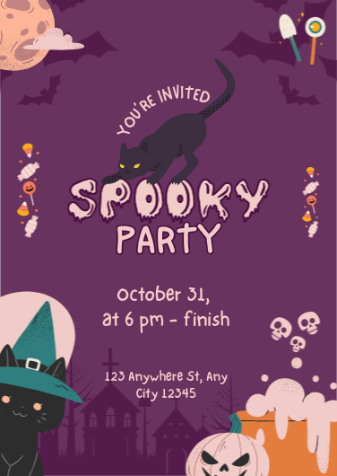 Purple Cute Playful Halloween Party Invitation Template