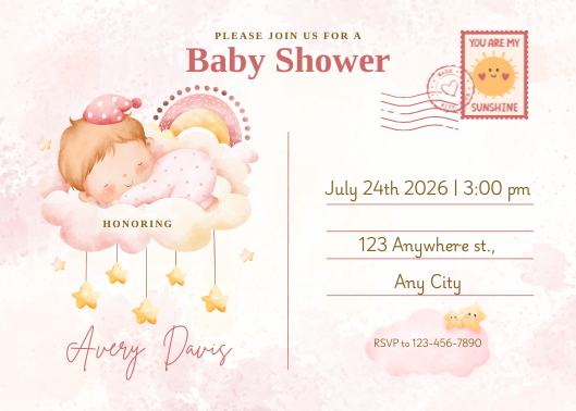 Light Pink Watercolor Baby Shower Invitation