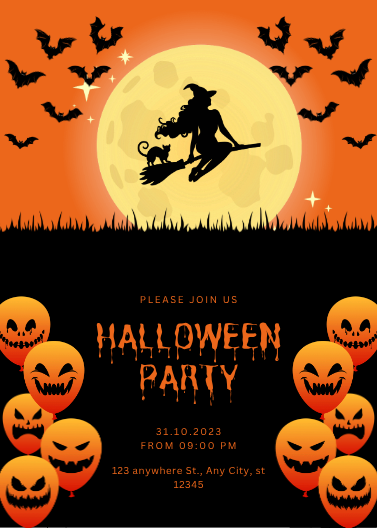 Modern Black and Orange Halloween Party Invite Design