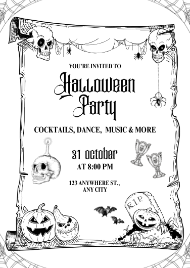 Vintage Black and White Monochrome Halloween Party Invitation