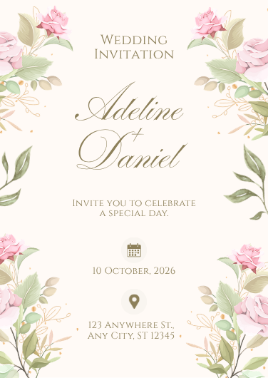 Green Pink Elegant Wedding Invitation Design Template