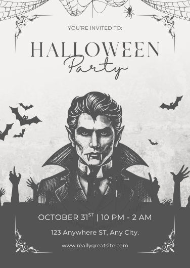 Monochrome Illustrated Halloween Party Invitation