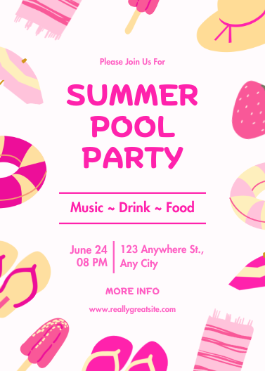 Pink & Yellow Illustrative Pool Party Invitation Template