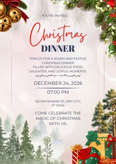 Green and White Illustrated Christmas Dinner Invitation