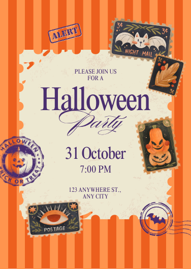 Orange and Beige Striped Vintage Halloween Party Invitation