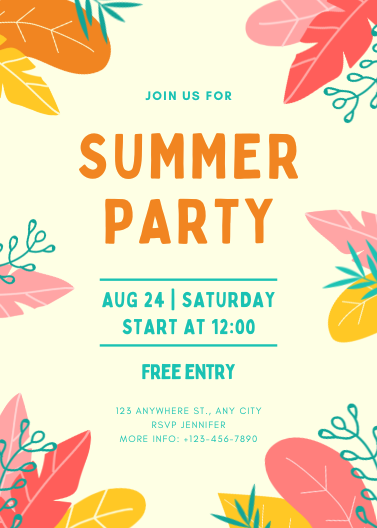 Colorful Illustrative Summer Party Invitation Template