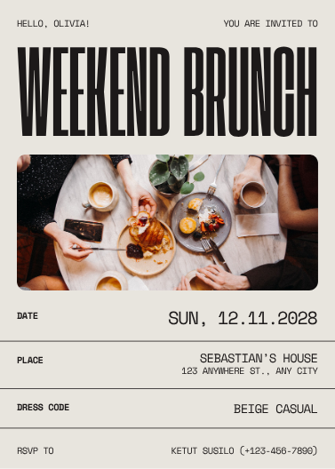 Modern Beige and Black Weekend Brunch Invitation Template