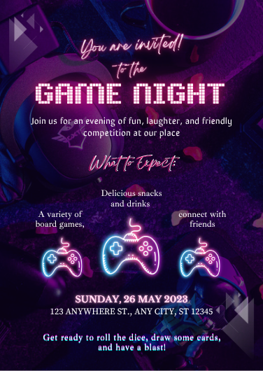 Neon Retro Game Night Party Invitation Template