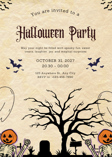 Vintage Black and Orange Halloween Party Invitation