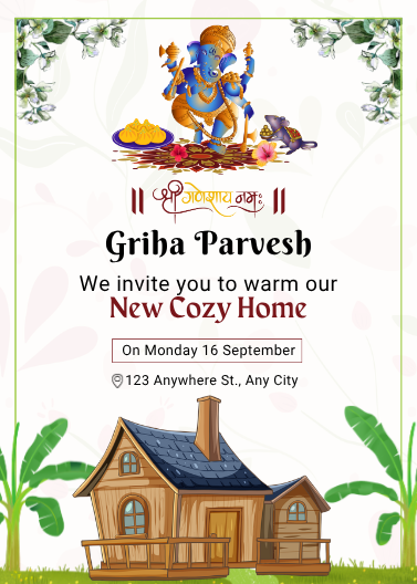 Traditional Hindu Griha Pravesh Invitation Template