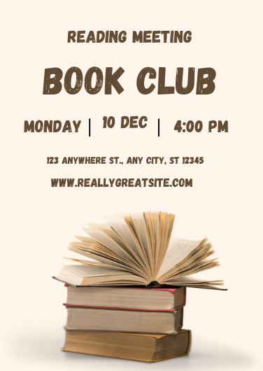 Beige and Brown Reading Book Club Invitation Template