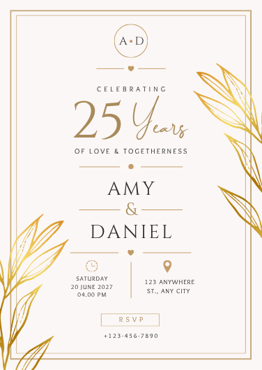 Gold and Cream Minimalist Wedding Anniversary Invitation