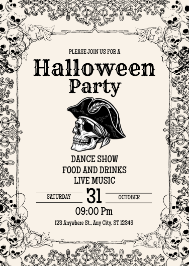 Vintage Black and White Halloween Party Invitation Template