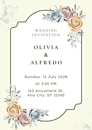 Green Floral Elegant Wedding Invitation