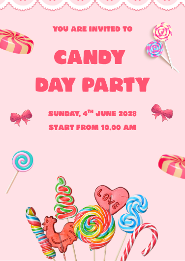 Playful Pink and Red Candy Party Invitation Design