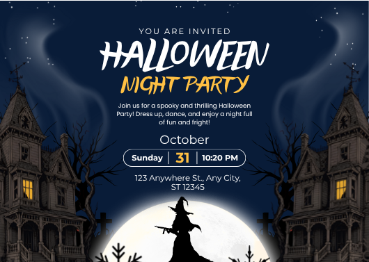 Blue and White Halloween Night Party Invitation