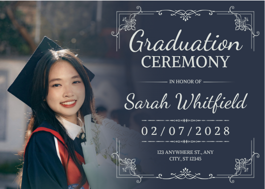 Blue & White Elegant Graduation Ceremony Invitation