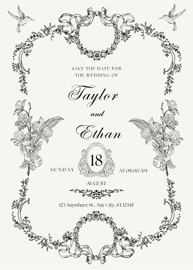 Classic Vintage Floral Wedding Invitation Template