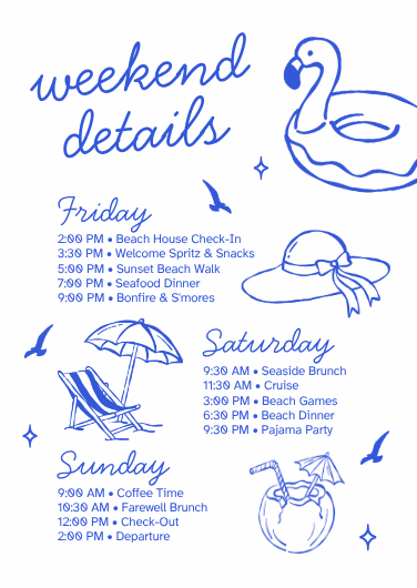 Coastal Bachelorette Weekend Invitation & Itinerary