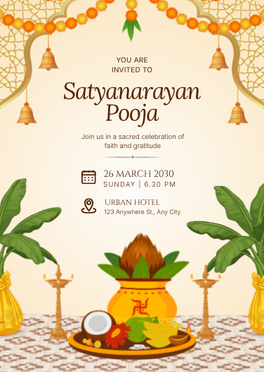 Orange and Green Satyanarayan Pooja Invitation