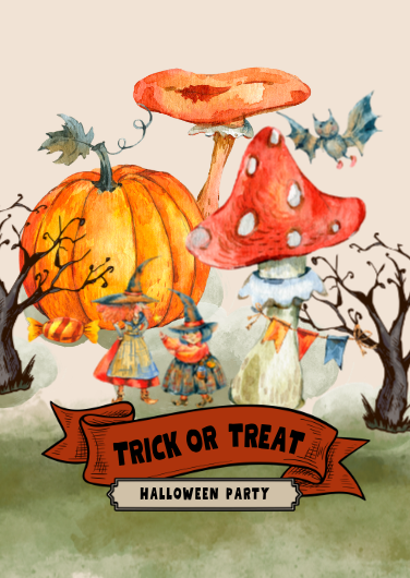 Playful Watercolor Halloween Party Invitation Template