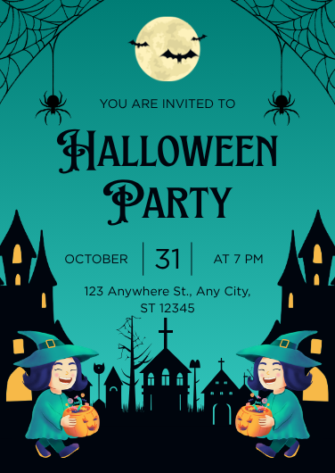 Teal and Orange Retro Halloween Party Invitation Template