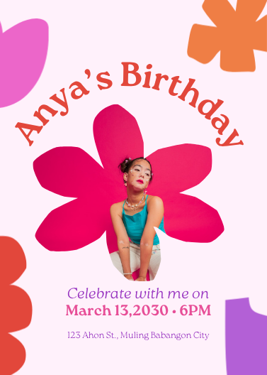 Trendy Pink and Red Y2K Teenager Birthday Invitation