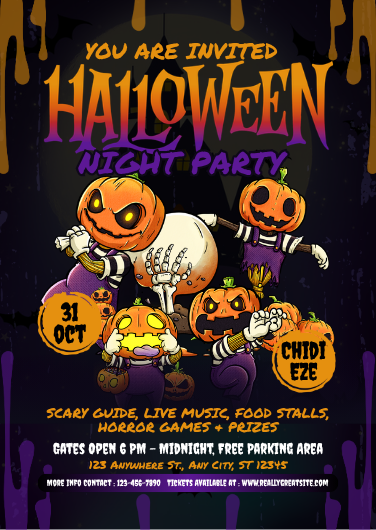 Orange and Purple Illustrative Halloween Party Invitation