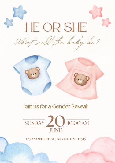 Pink and Blue Watercolor Gender Reveal Invitation Template