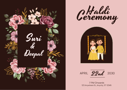 Brown & Gold Floral Indian Haldi Ceremony Invitation