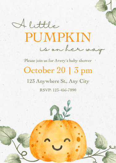 Orange and White Watercolor Pumpkin Baby Shower Invitation